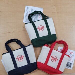 Set of 3 - Trader Joe's Micro Totes w/ Matching Grocery Bags - Red, Blue, Green